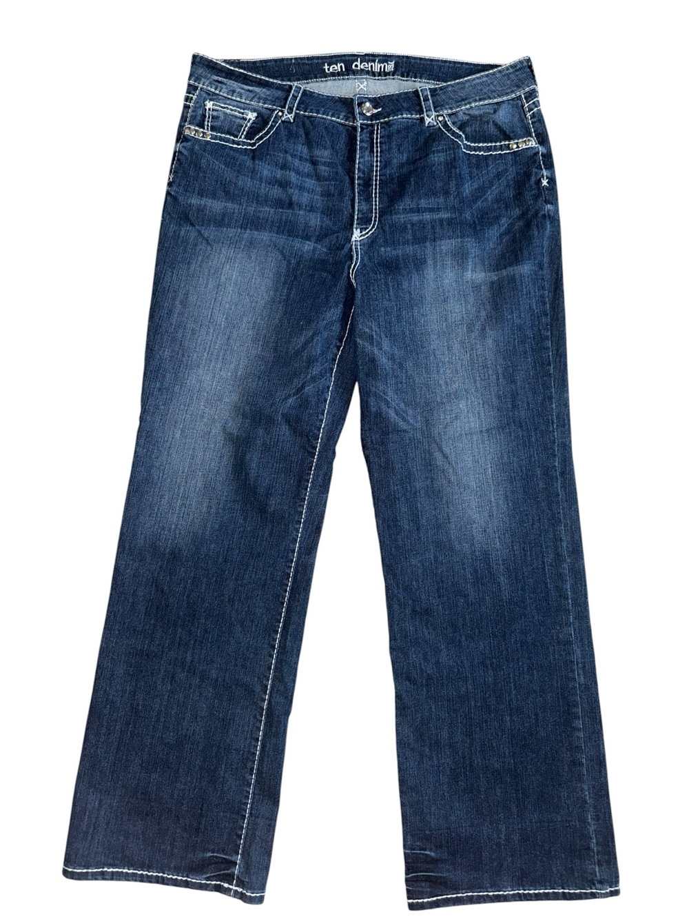 Denim Embellished Bootcut Jeans Women’s 24 Dark Wash Flap Pocket Stretch